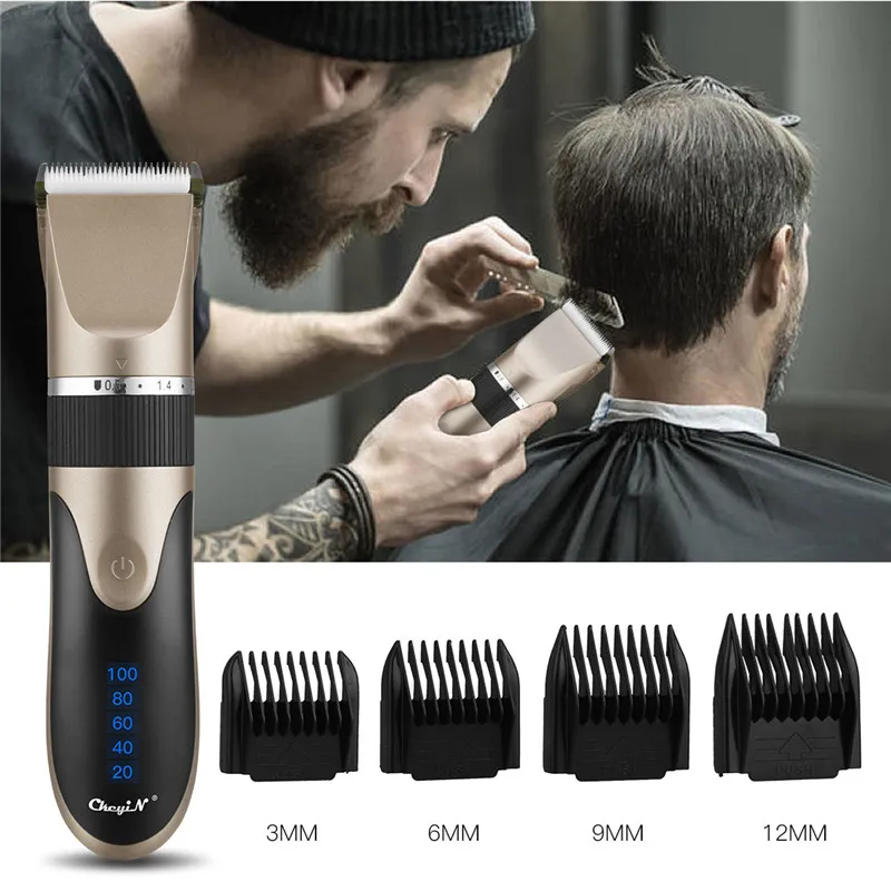 Cortadora de pelo profesional para hombre, cortadora de pelo Digital recargable por Usb, cuchilla de cerámica para corte de pelo