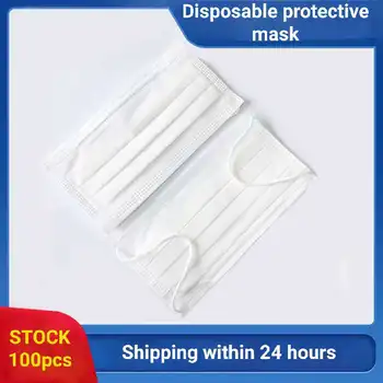 

Spot adult three-layer thickened protective masks disposable men and women breathable white mouth and nose masks 100 pcs