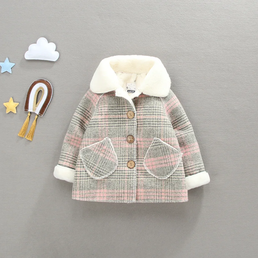 1-4 Year-old Girl's Woolen Coat Baby Plush Coat Women's Children's Winter Wear New Girl Baby Jackets Coat Kids Clothes