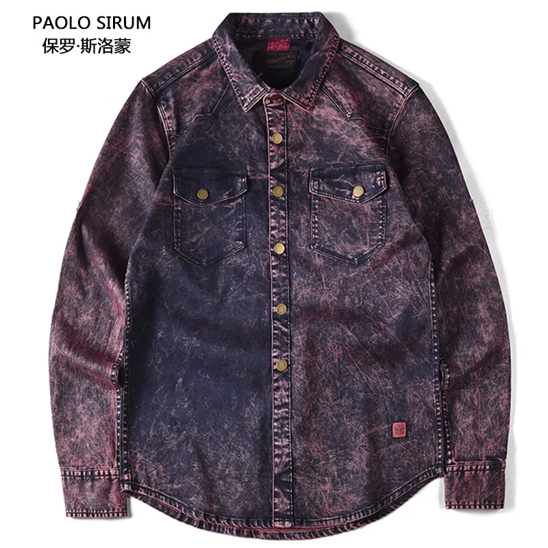 

2019 Autumn New Large Size Cotton Denim Shirt Jacket Shirt Loose Men's Long Sleeved Shirt Sports Suit