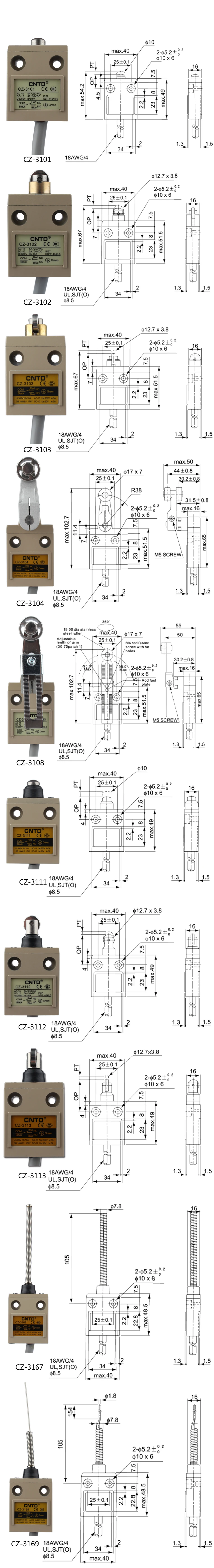 CNTD CZ-3 серии переключатель Ограничения рабочего хода 380V Ip67 CZ-3101CZ-3102 CZ-3103 CZ-3104 CZ-3108 CZ-3111 CZ-3112 CZ-3113 CZ-3167 CZ-3169