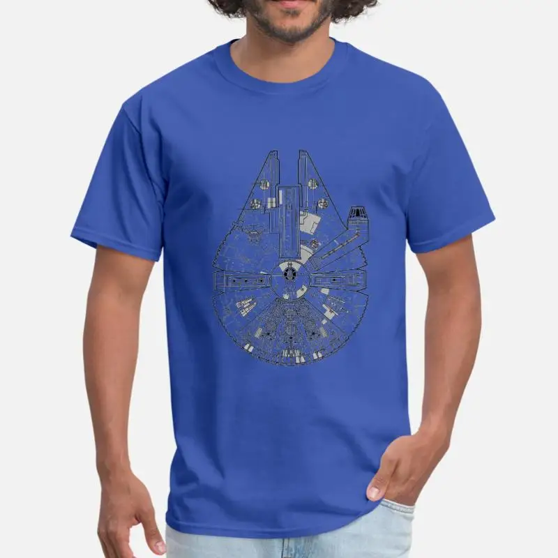 Create Millenium Falcon увеличенная Мужская футболка с вырезом лодочкой облегающая Мужская футболка большого размера 3xl 4xl 5xl женский топ в стиле хип-хоп - Цвет: Men-Blue