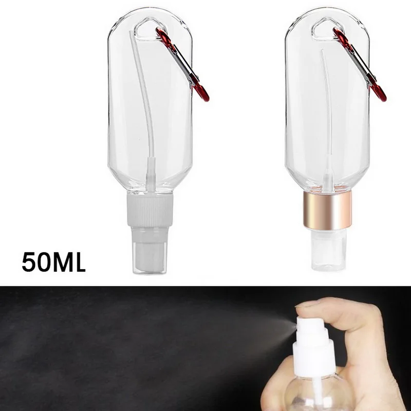 

50ml Empty Refillable Bottle Plastic Perfume Bottle Alcohol Container Hand Sanitizer Transparent with Key Ring Hook Travel