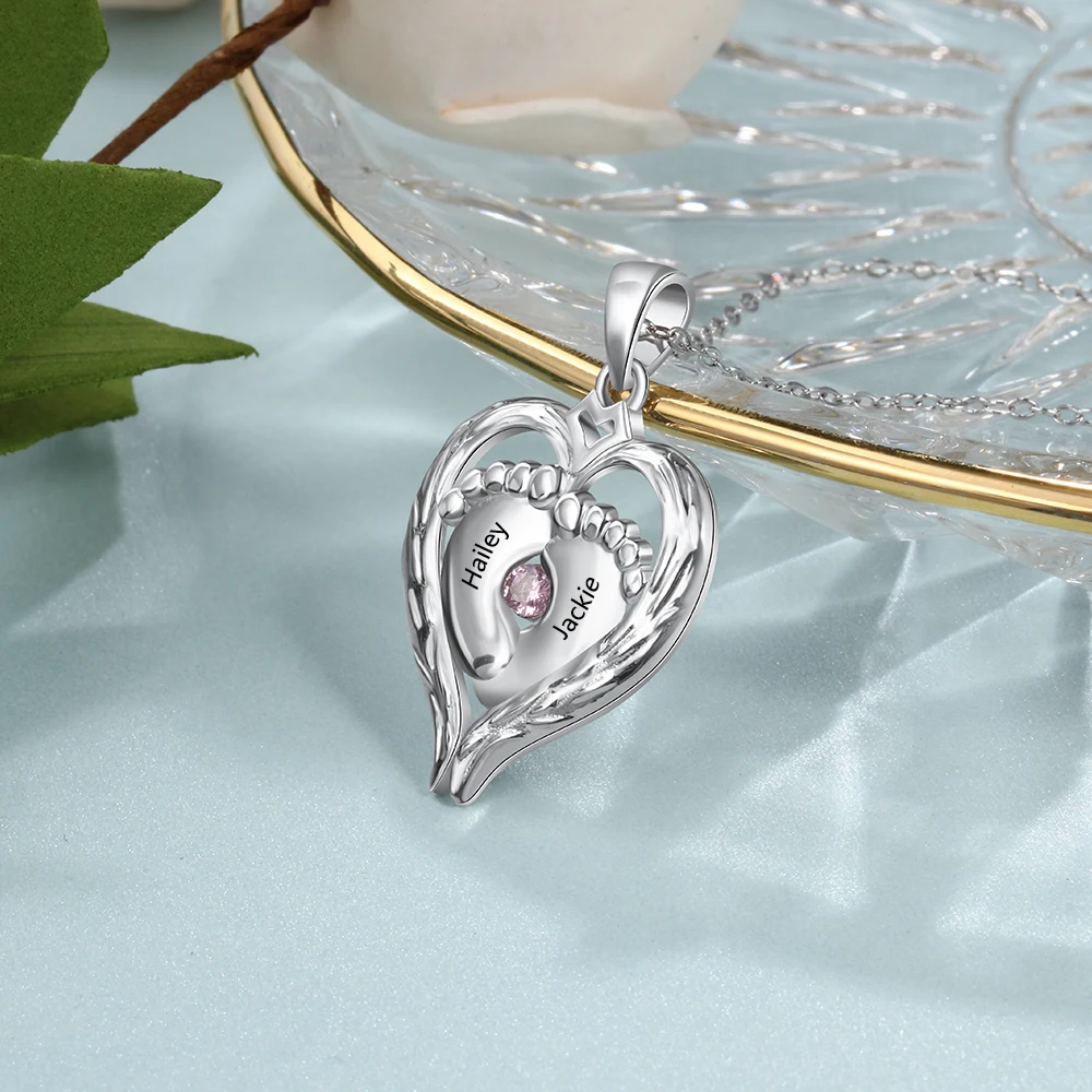 JewelOra 925 стерлингового серебра персонализированные детские ноги ожерелье с зодиакальным камнем серебро 925 кулон в форме сердца, украшения подарок для матери