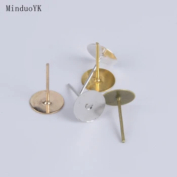 

100Pcs/lot Stud Earring Pins Base For Cabochon Cameo Flat Earring Settings Findings DIY Jewelry Making Accessories