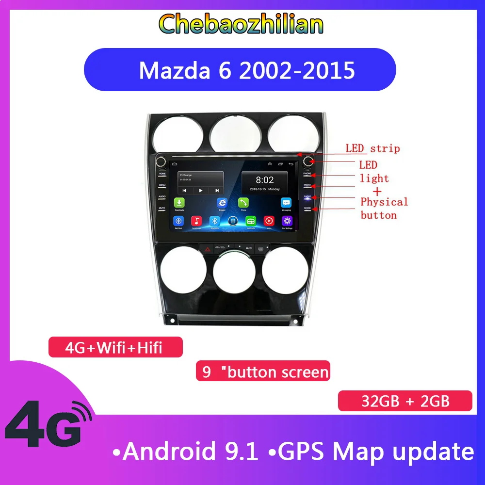 9 дюймов ips кнопочный экран Android 1 для Mazda 6 2002-2015 автомобильный DVD Мультимедиа