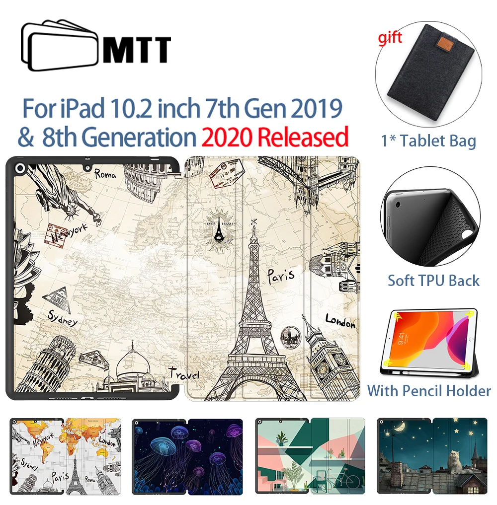 Чехол MTT для iPad 10 2 дюймов 7 го 8 поколения с держателем карандашей мягкий ТПУ +