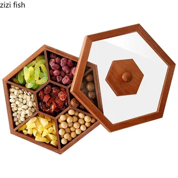 

Candy Box Wooden Dried Fruit Box Creative with Lid Separated Melon Living Room Storage Household Snack Box