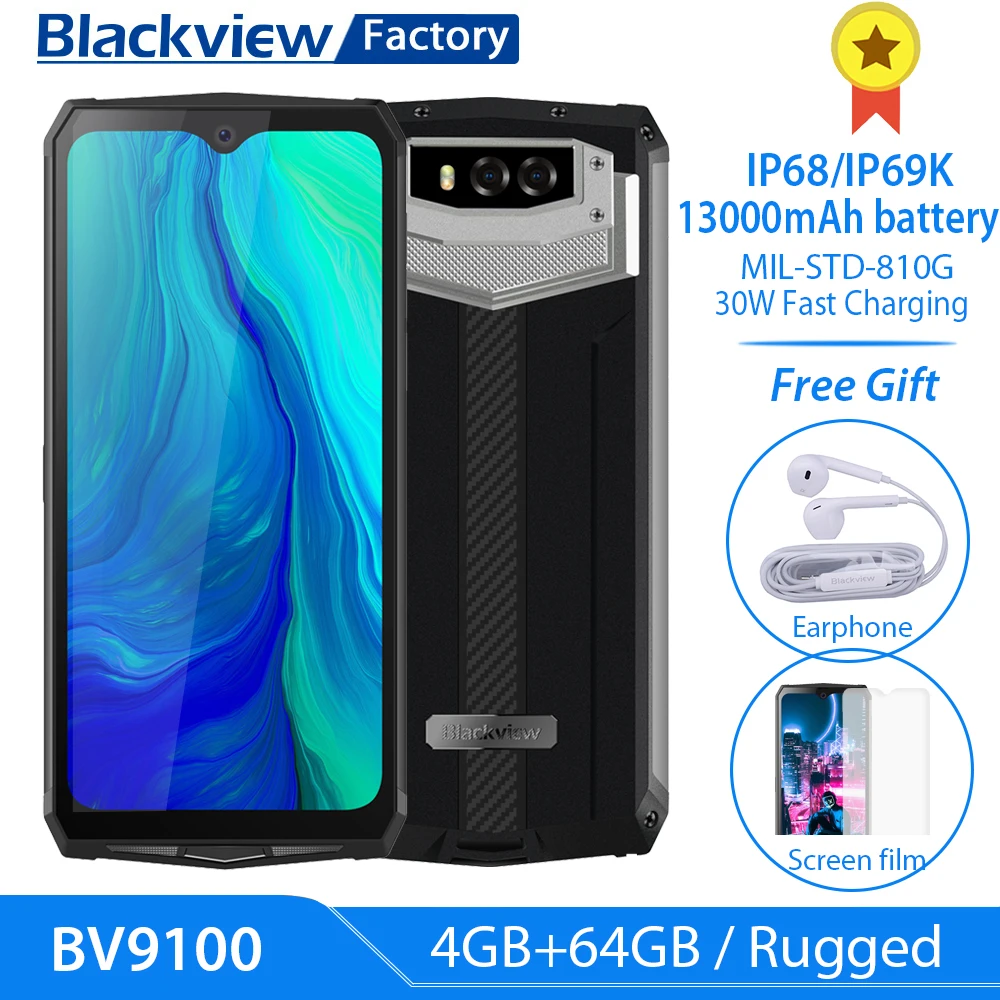 Blackview BV9100 13000 мАч прочный 30 Вт Быстрая зарядка 6 3 &quotFHD 4 Гб + 64 16.0MP мобильный телефон