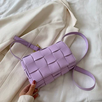 

New Small Female Shoulder Messenger Bags Luxury Weave PU Leather Crossbody Bags for Women Solid Color Ladies' Travel Flap Bags