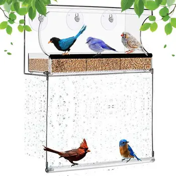 

Hanging Removable Bird Feeder with Bird Stand Clear Glass Window Seed Tray Refil