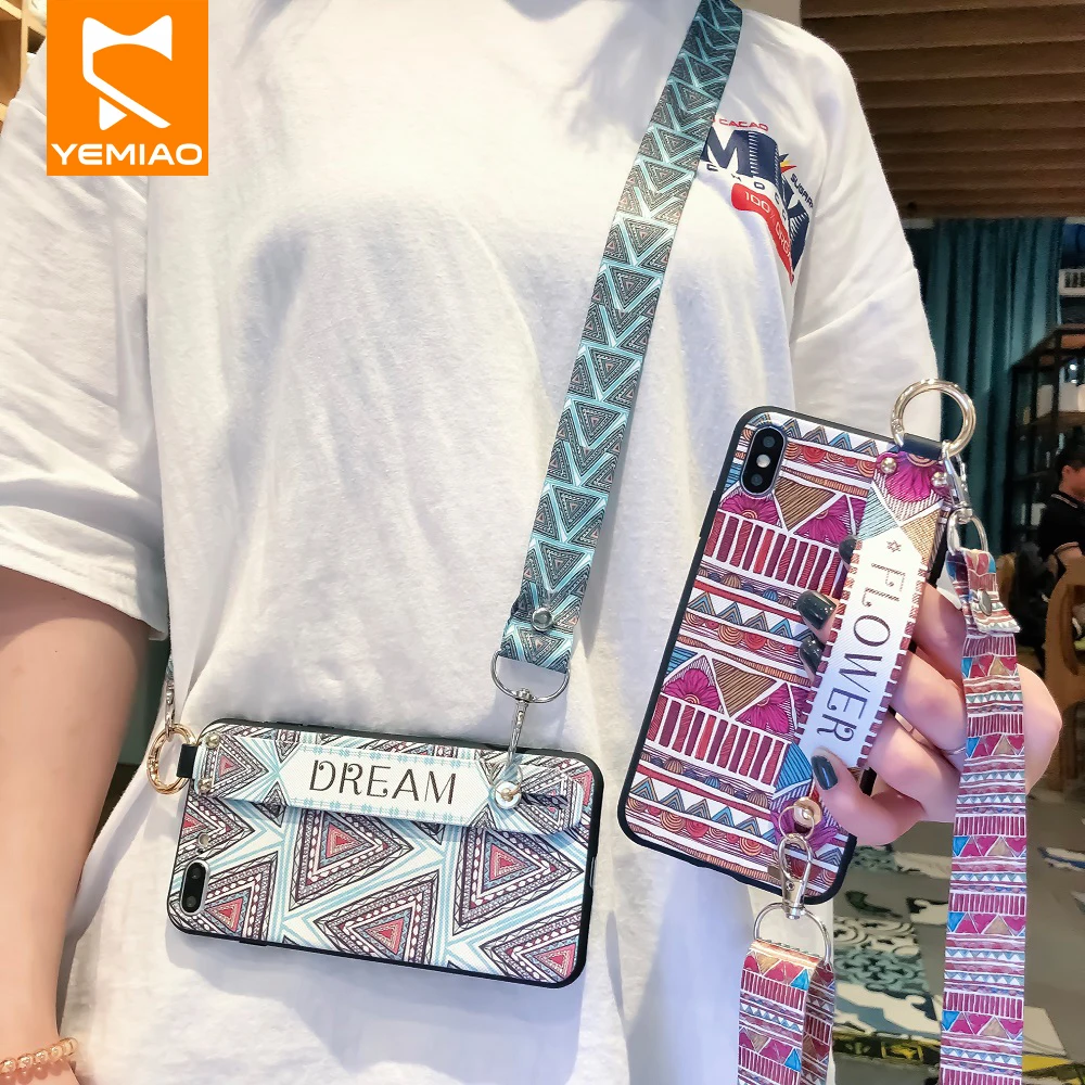 

Nationality Style Wristband Case For iPhone XS Max Xr 10 X Cover Silicon Case For iPhone 6 6S Plus 7 8 7Plus 8Plus Cover Lanyard