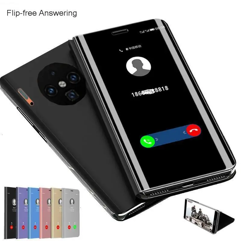

PU Leather+Hard PC Mirror View Smart Flip Case For Huawei Mate 30 Pro P Mate 9 20 10 P20 P30 Lite Pro Function Phone Cover Case