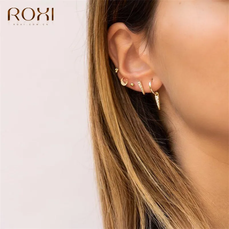 ROXI Tiny Crescent Moon серьги-гвоздики для женщин ослепительные серьги с кристаллом Brincos 925 серьги из стерлингового серебра Букле д 'Орель