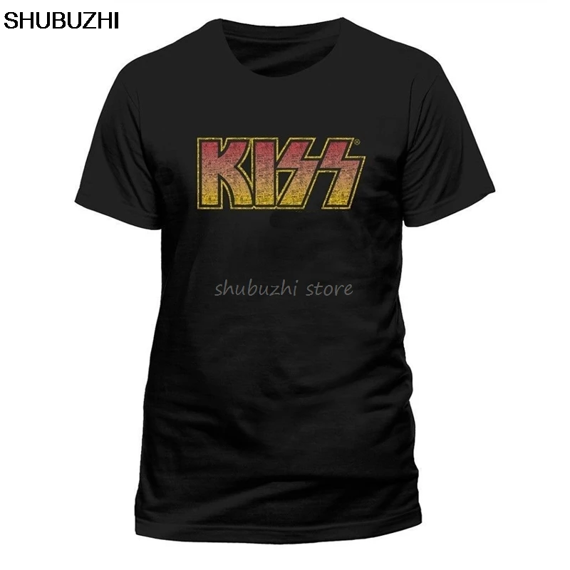 Винтажная футболка с логотипом Kiss, S-3XL, Официальная футболка, рок-группа, черная футболка, короткий рукав, круглый ворот, хлопковая футболка, фильм, футболка sbz1164