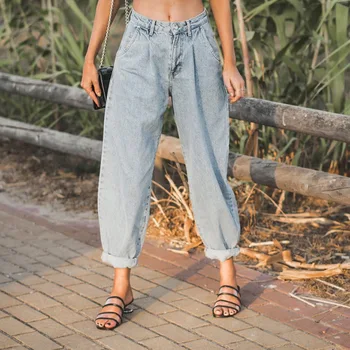 

2020 Jeans Woman High Waist Harem Pants Ripped Street Style Velvet Black Blue Beige Plus Size Boyfriend Mom Jeans For Women