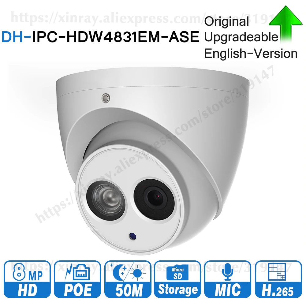 Dahua Upgradable 8MP IPC-HDW4831EM-ASE ePOE WDR IR Turret IP Camera Built-in MIC 