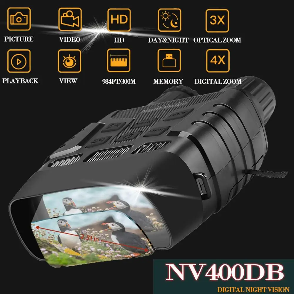 

NV400DB HD Digital Night Vision Binoculars with LCD Screen Infrared (IR) Camera Take Photo Video from 300m Night Hunting Goggles