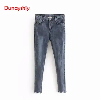 

European And American Fashion Dogs Gnawing Worn Elastic Jeans New High-Elastic Slim Slimming Pencil Pants