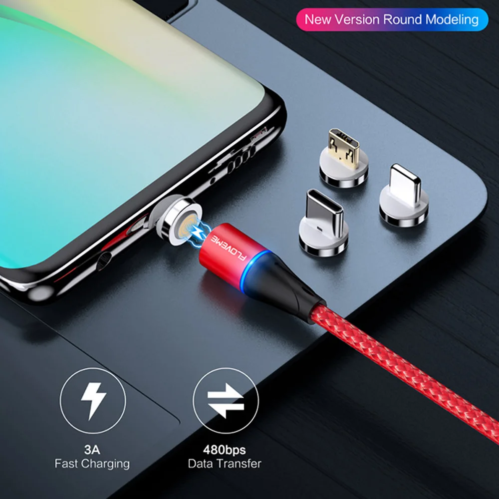 FDBRO FLOVEME 3 в 1 Магнитный кабель Micro usb type C для iPhone samsung 3A провод для быстрого заряда магнит Зарядное устройство Адаптер телефонный кабель