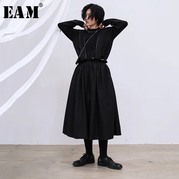 

[EAM] High Elastic Waist Black Double Layers Ruffles Split Half-body Skirt Women Fashion Tide New Spring Autumn 2020 1M746