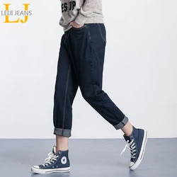 Leijijeans terno feminino, primavera/verão, plus size, 40 120kg, macacão em 2 cores sólidas, comprimento médio, estiloso, folgado, jeans feminino