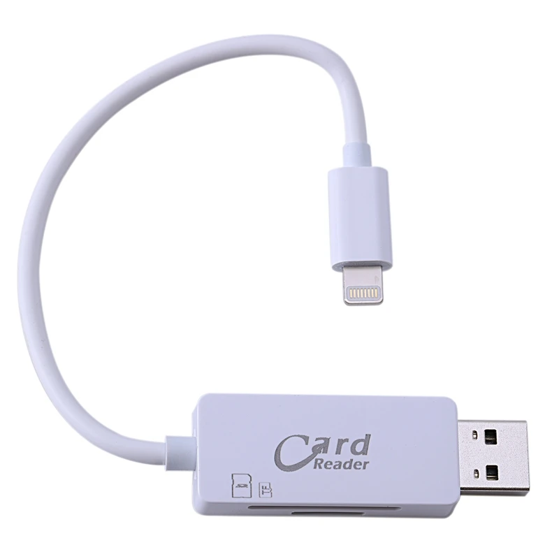 Двойной кард-ридер линии TF/SD карты зарядный кабель для Apple - Цвет: White