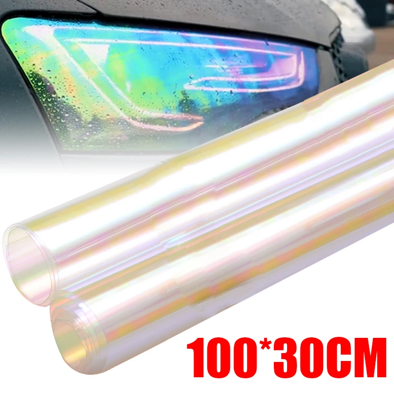 Headlight Film Transparent Hologram Sticker 100x30cm Tint Film Chameleon Oil Slick Motorcycle Whole Car Decoration Sticker