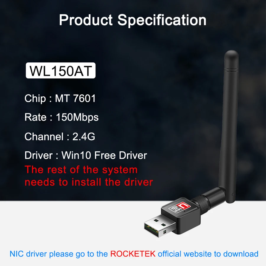 Rocketek 150 Мбит/с беспроводной Lan USB WiFi адаптер MT7601 Мини Wi fi Ethernet приемник Антенна Dongle 2