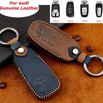 

Genuine Leather Car Key Case Cover Bag With Key Chain For Audi Q3 Q5 Sline A3 A5 A6 C5 A4 B6 B7 B8 TT 80 S6 C6