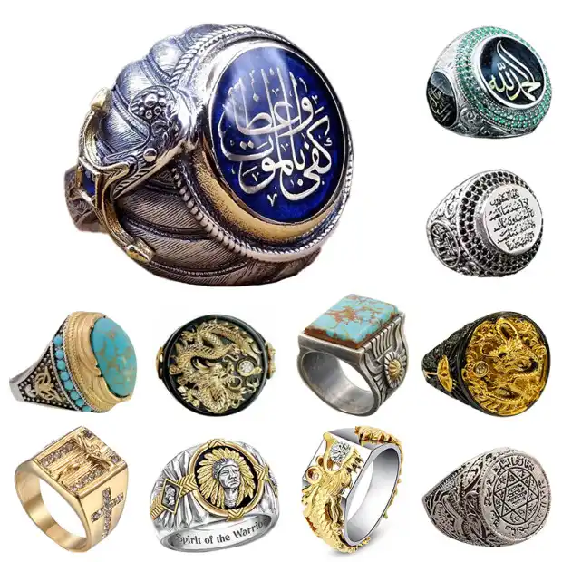Sword Zulfakra Imam Ali Islamic Men Ring Seal Silver Titanium Stainless