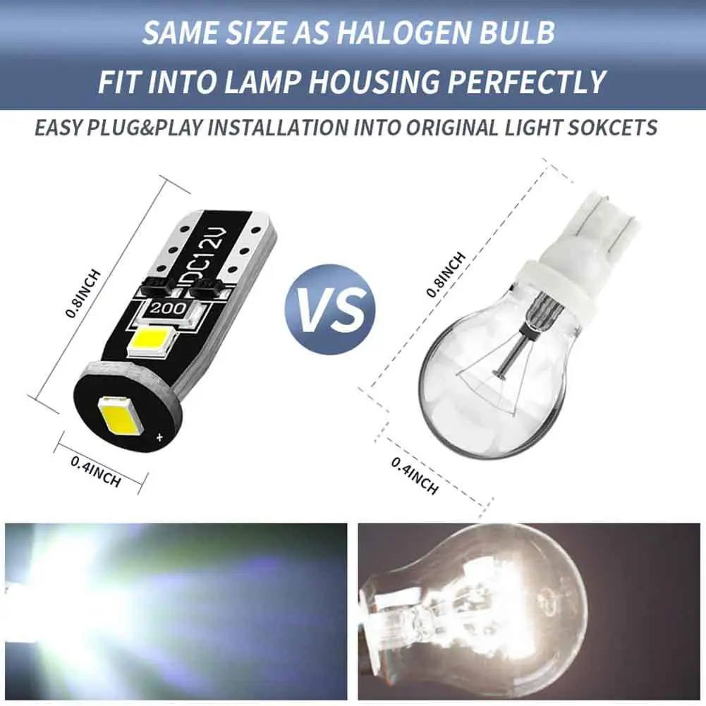 Adeeing 10pcs LED  12V 300LM T10 3smd ׸ Led  ڵ 3030 극ũ Ʈ  Ʈ ǳ  