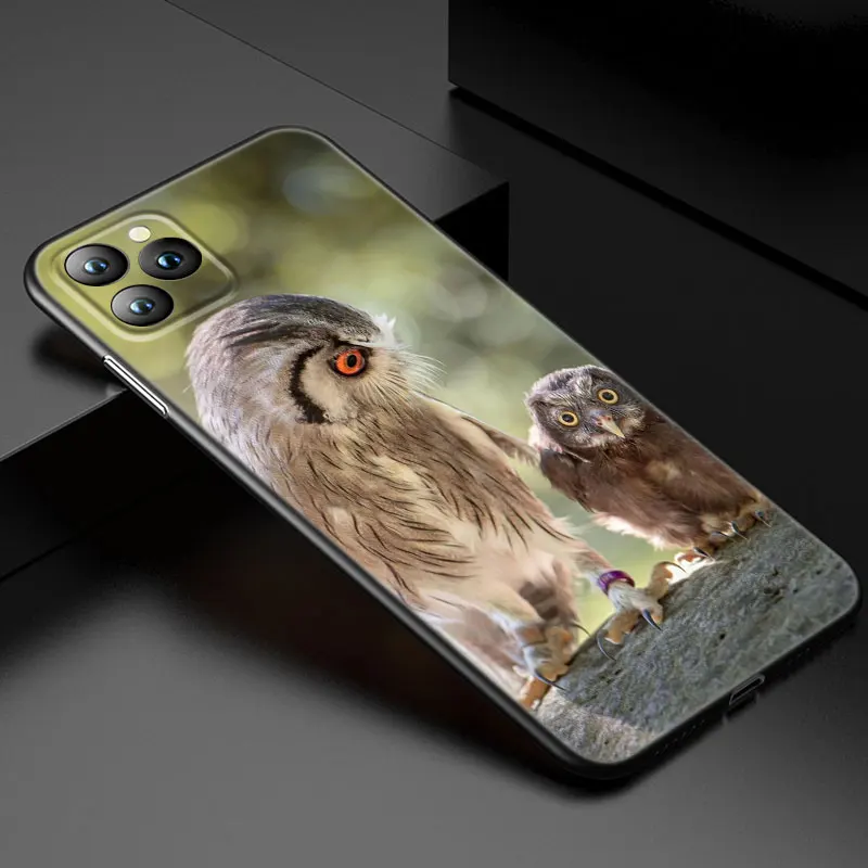 Animal Owl Phone Case For Apple iPhone 13 12 Mini 11 Pro XS Max XR X 8 7 6S 6 Plus 5S 5 SE 2020 Soft TPU Black Cover- H829cfe72d2824aa0b0f53d8d9c8b51f9F