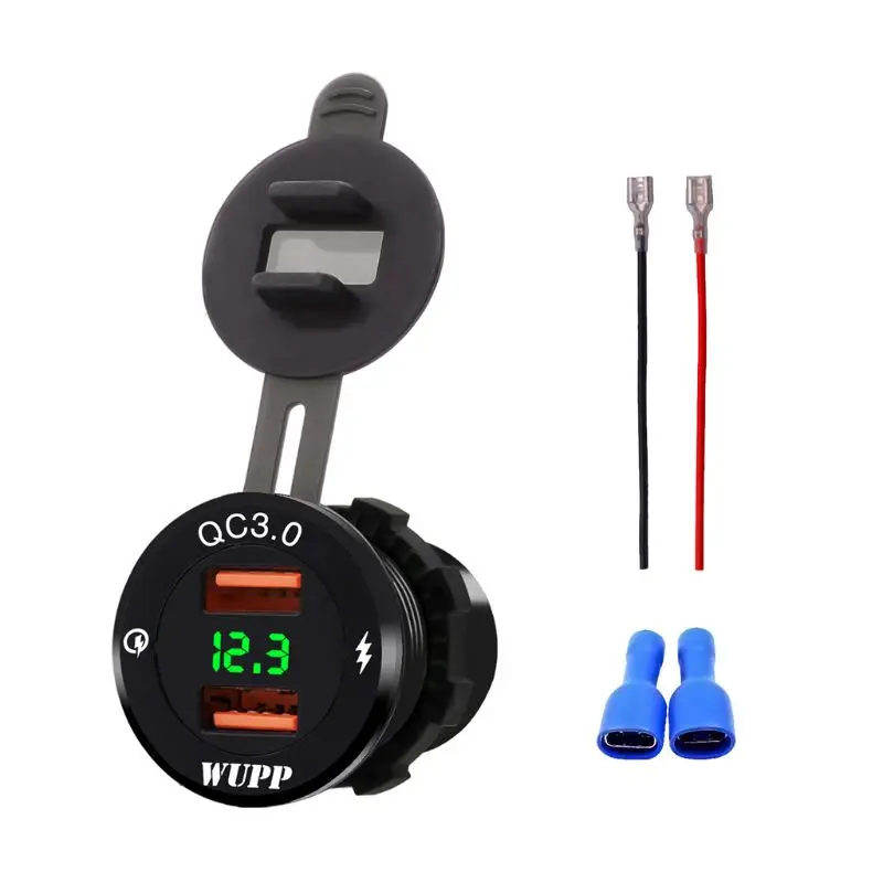 4NB101877-GN 12 В/24 В алюминиевый водонепроницаемый двойной QC3.0 USB быстрое зарядное устройство адаптер питания с светодиодный вольтметр для автомобиля морской лодки - Тип штекера: 4NB101877-GN