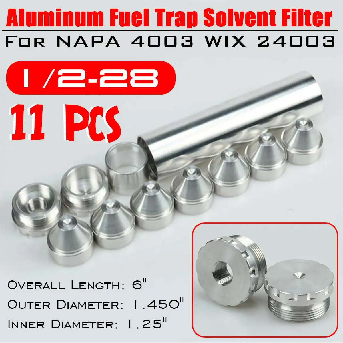 

11 Pcs/Set 1/2-28 Aluminum Car Fuel Filter Fuel Trap Solvent Filter Car Solvent Trap For NAPA 4003 WIX 24003