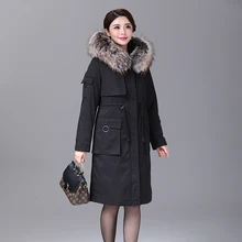 Зимняя женская парка на утином пуху, длинная Ультралегкая пуховая куртка с натуральным мехом, роскошное высококачественное пуховое пальто#8925