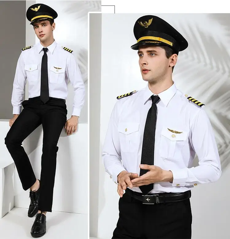 International Air Line Uniform suits Shirt+ pants male captain uniform pilot Clothing aviation school College Garment