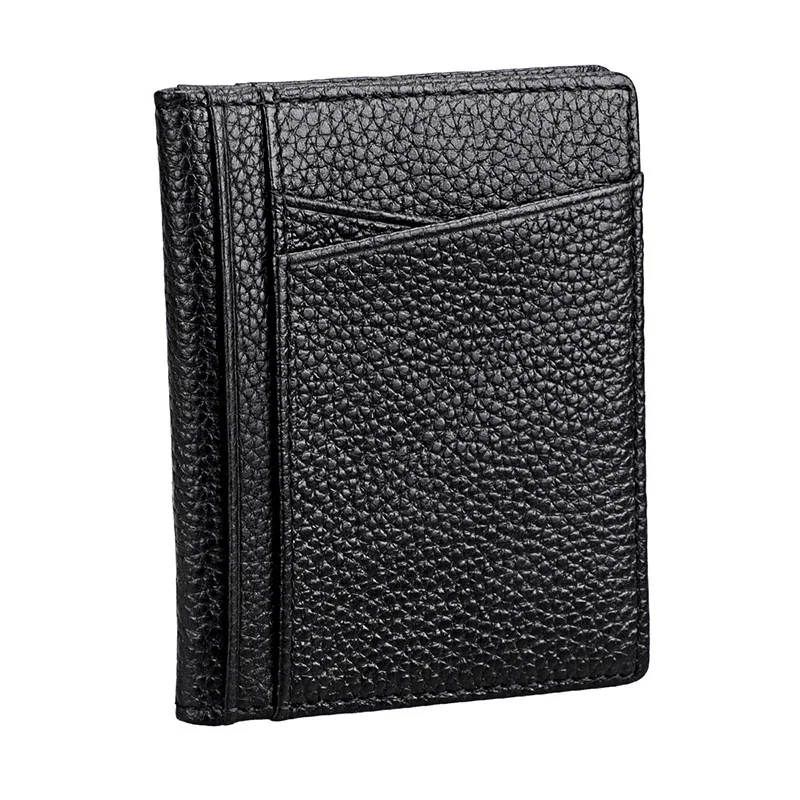 Slim Mini Wallet Genuine Leather Credit Card Wallet Purse Card Holders Men Wallet Thin Small Driving Permit ID Card Holder Case - Цвет: Черный