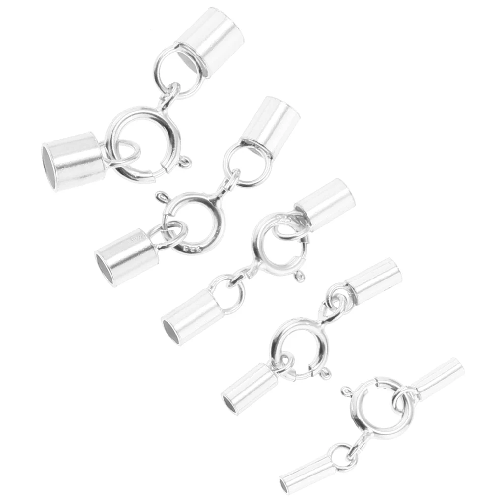 925 Sterling Silver Spring Ring Clasps Round Closure Kumihimo End Clasps DIY