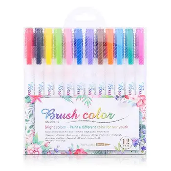 

New 12 Fluorescent Colors Calligraphy Marker Brush Pens Large Regular Script Drawing