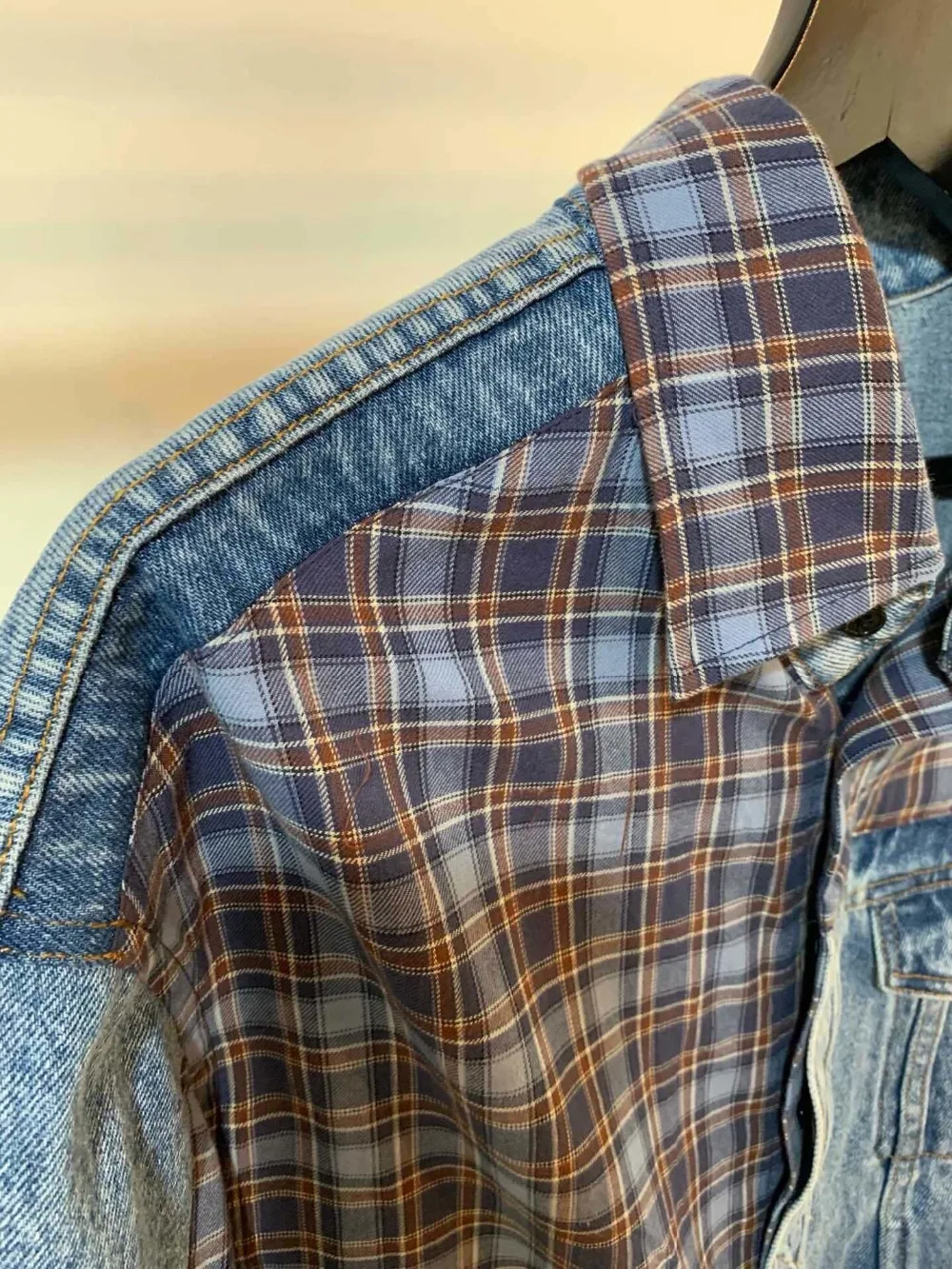 2019FW Повседневная Новая женская клетчатая Лоскутная джинсовая куртка женская Свободная куртка пальто оверсайз верхняя одежда ddxgz2v 9,23