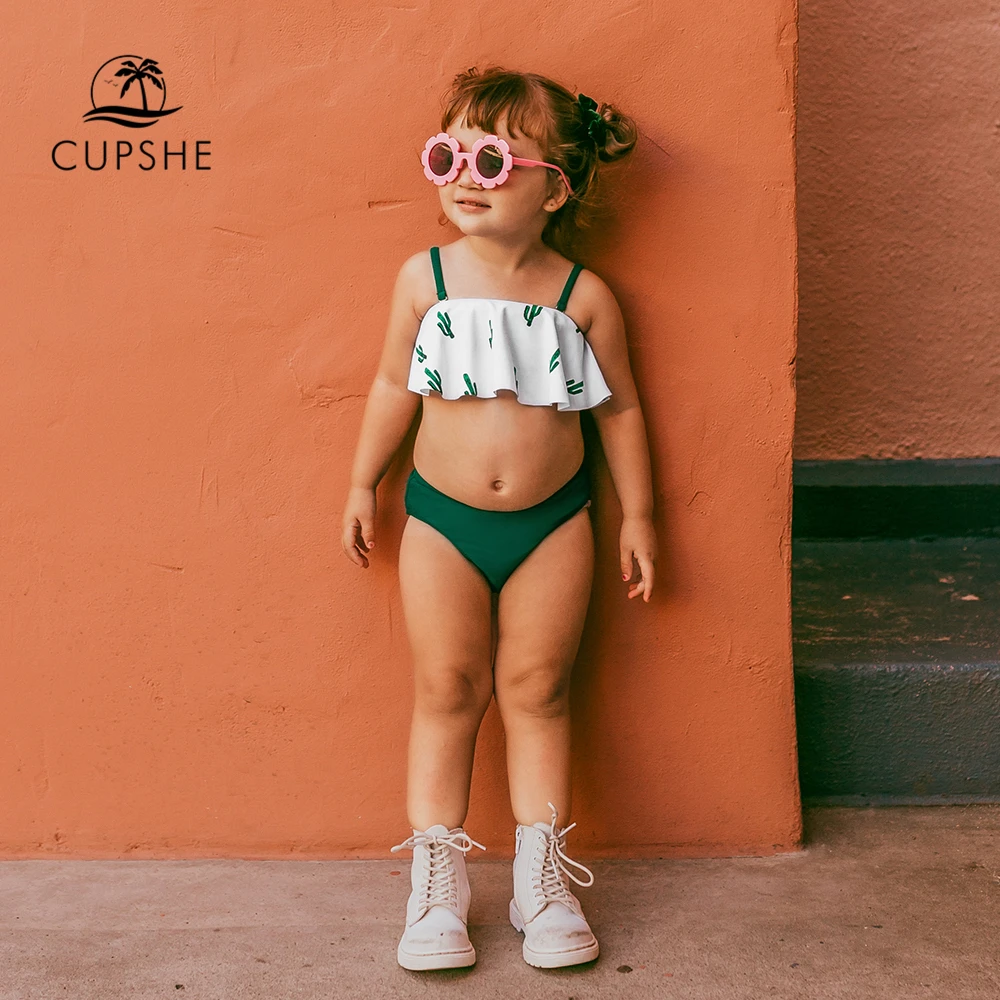 

Conjuntos de Bikini con estampado de cactus verdes CUPSHE para niñas pequeñas y niñas 2020 niños trajes de baño 2-13 años