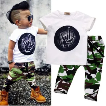 

Summer Toddler Baby Kids Boys Clothes Tops T-shirt Pants Army Green Fashion Outfits 2pcs Set 0-4Y