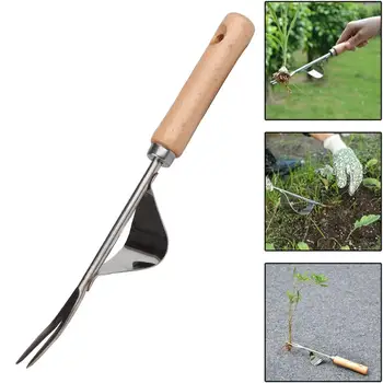 

Multifunctional Garden Fork Wood Forked Head Hand Weeder Puller Patio Handle Garden Remove Weeds Shovel Garden Courtyard