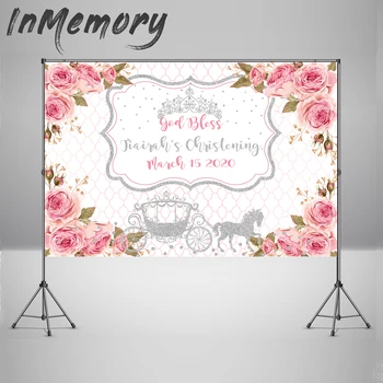 

God Bless Photography Backdrop Custom Communion baby Backdrop for Photo Studio Pink Flower Carriage newborn photocall boda 7x5ft