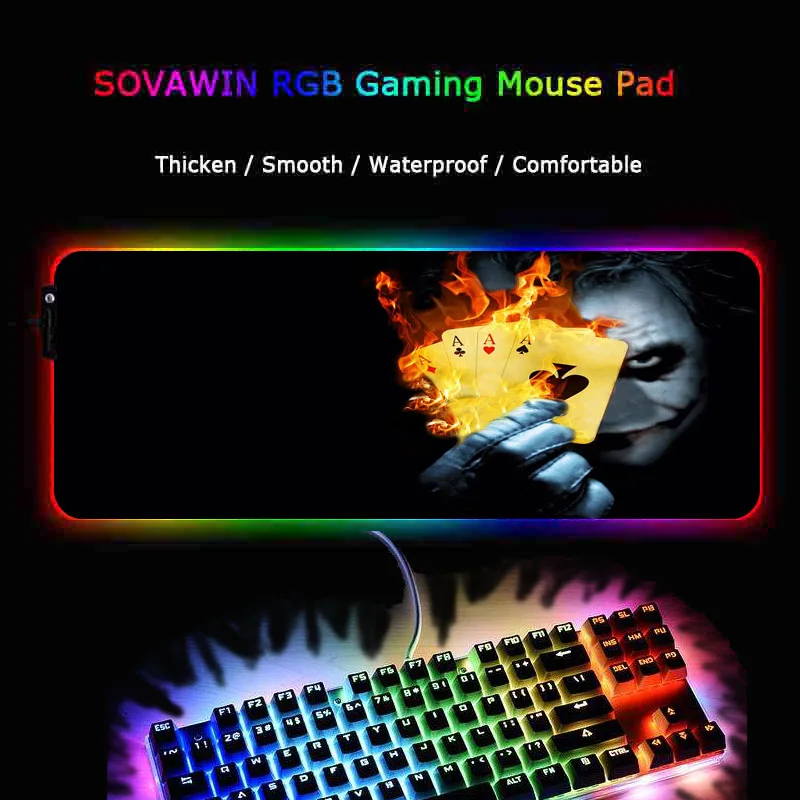 XGZ Joker Large USB Wired RGB Mouse Pad Dimmable LED Lighting Gaming Gamer Mousepad Desktop Keyboard Mice Mat Computer Laptop