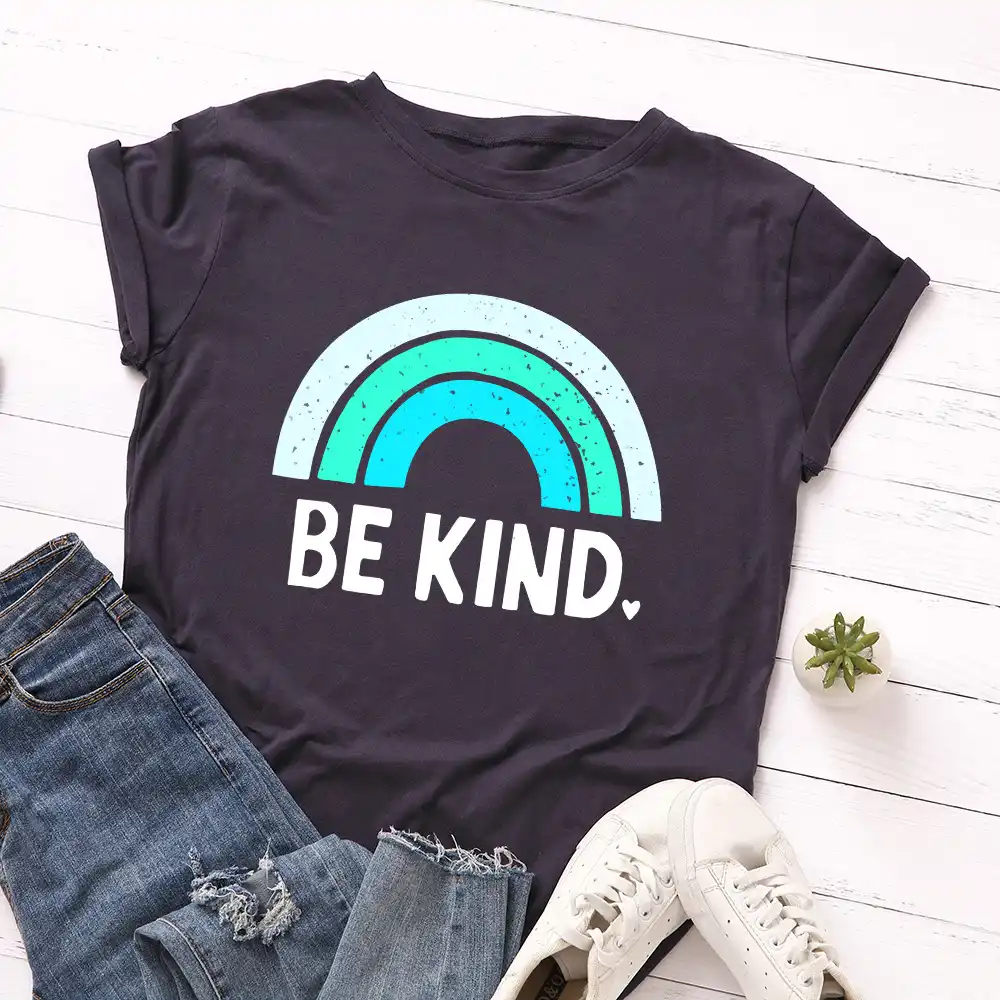 Wanita Pelangi Menjadi Jenis Huruf T Shirt Kebesaran Lengan Pendek Katun Tee Dasar Grafis Wanita Musim Panas Atasan Estetika Lucu Tshirt T Shirt Aliexpress