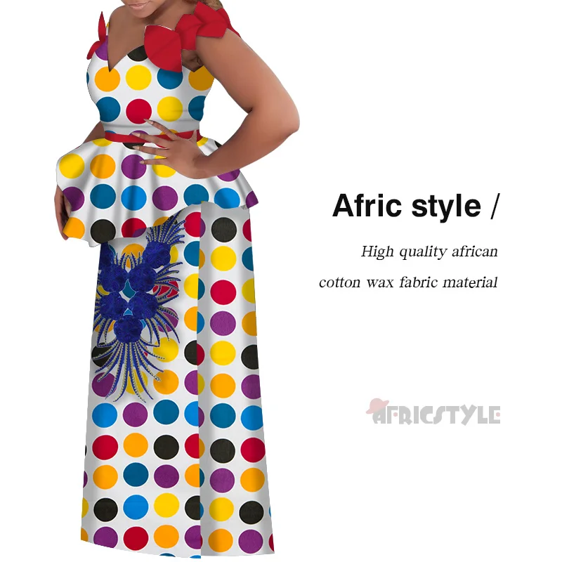 

In 2020, the new African Dashiki Bazin Dress 2-Piece Top and High Waist Skirt Set African Dress Model WY6254