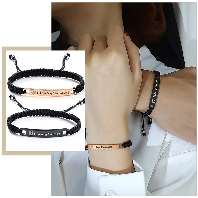 

Free Custom His and Hers Couple Bracelets for Women Men Handmade Braided Rope Chain Love Relationship Promise Keepsake Gifts