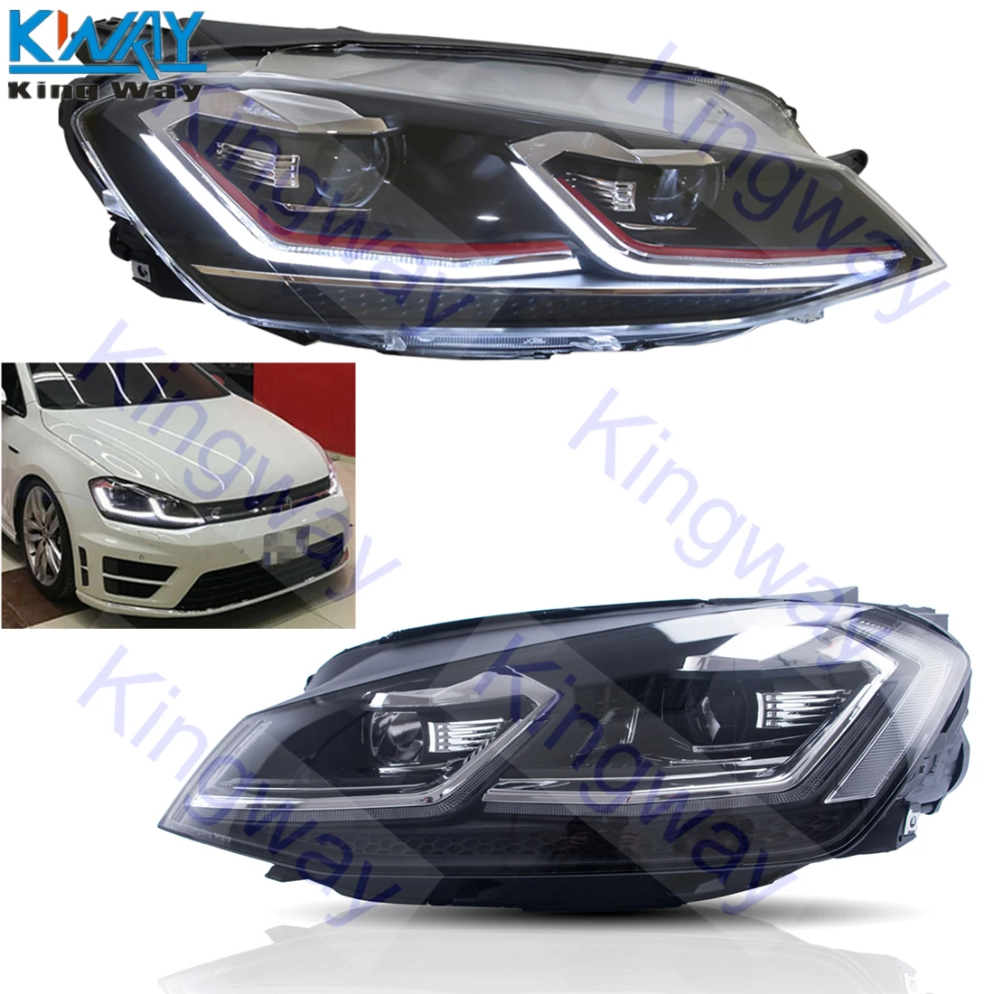 King Way-проектор фары с светодиодный для- MK7 Volkswagen Golf G-T-I переключатель DRL-красный